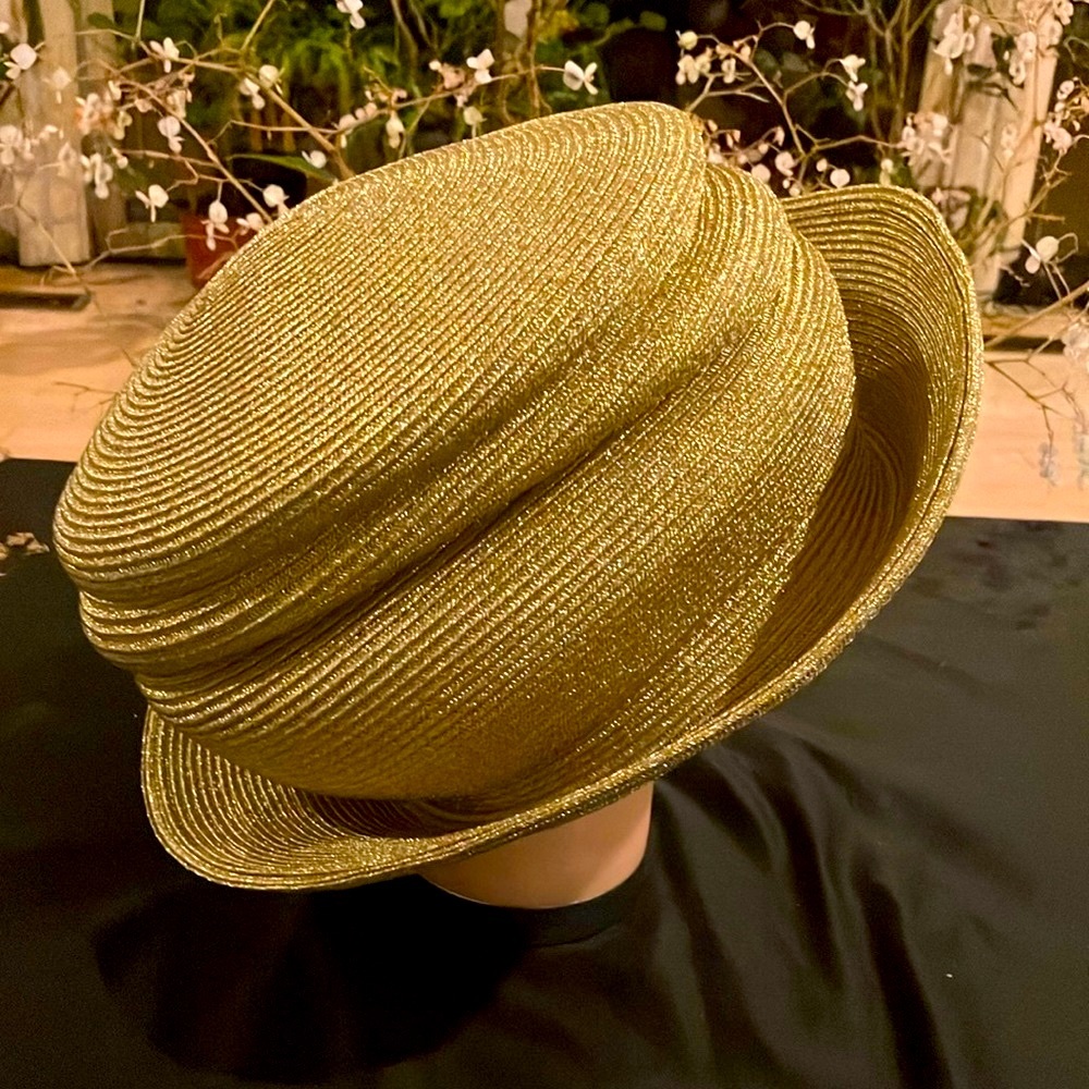 Gold Wide Brim Hat with Ribbed Texture - Picture 4 of 5
